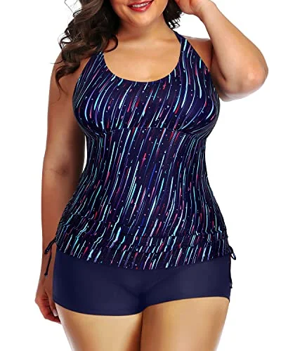 Sexy Strappy Tankini Top Shorts For Women-Navy Blue Hip Women's Retro