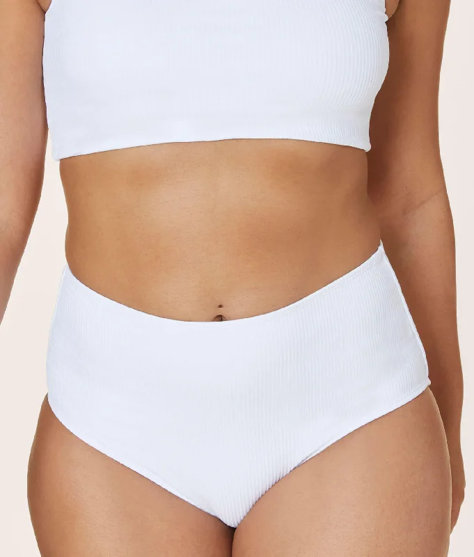 The High Waist Bikini Bottom - Ribbed - White Traditional Women's Wool