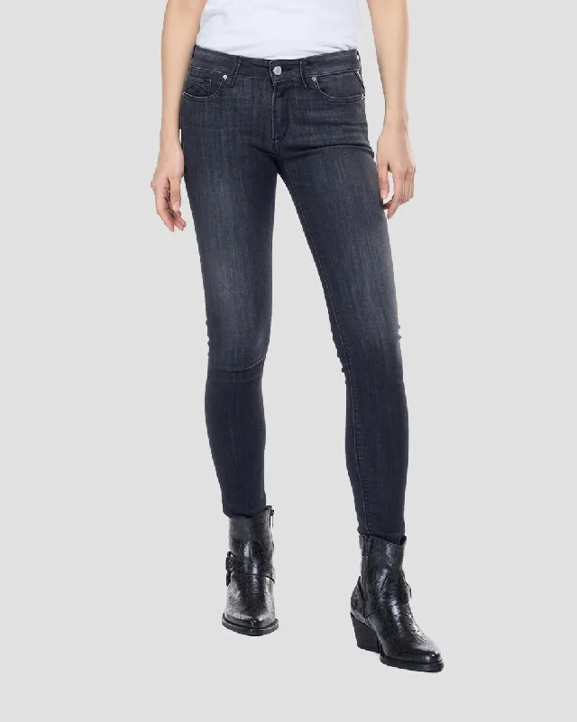 Replay Womens New Luz Skinny Fit Jeans - Washed Black Stylish Women's Neon