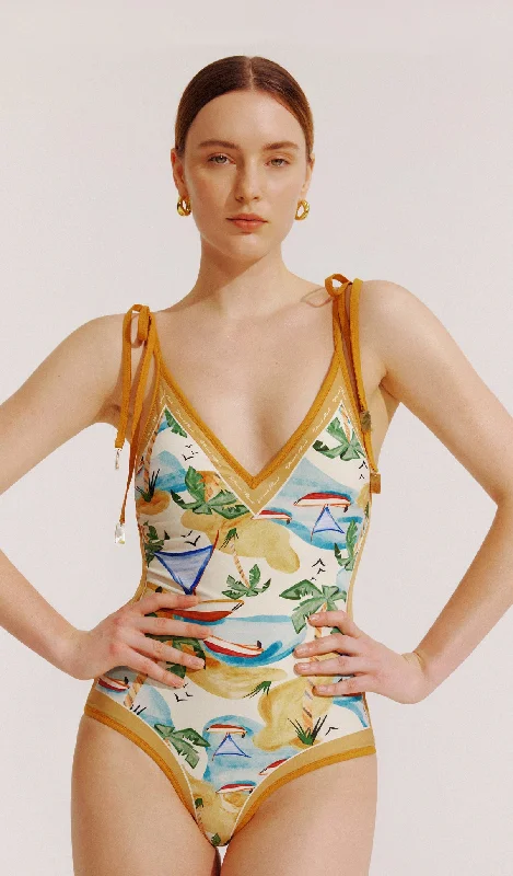 KRISTINA Reversible Tie-shoulder One Piece Swimsuit Polished Women's Silk