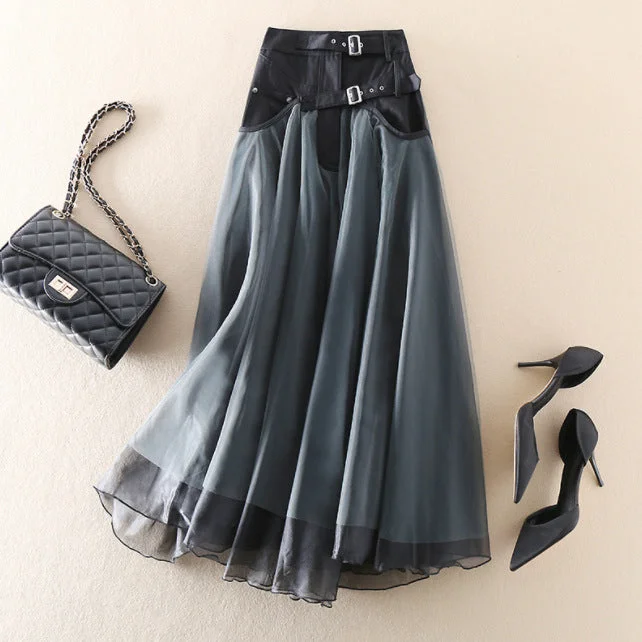 Summer Stitching Mesh High Waist Skirt Elegant Women's Formal 