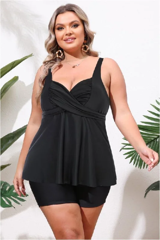 Women Separated Swimsuit Cross Over Ruched Padded Tankini Set Modern Women's Tech