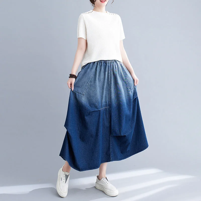 Gradient Color Denim Skirt For Women Rugged Women's Outdoor 