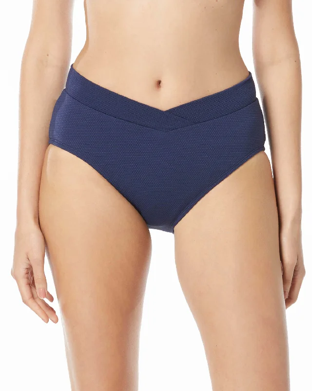 2024 Beach House Pique Solids Letty Crossover Textured Bikini Bottom - H51581 Trendy Women's Oversized