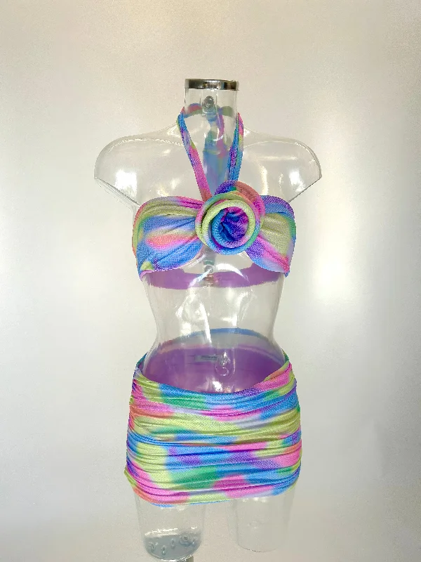 The AMELIA Bikini and Skirt (Tie Dye Snake) Stylish Women's Neon