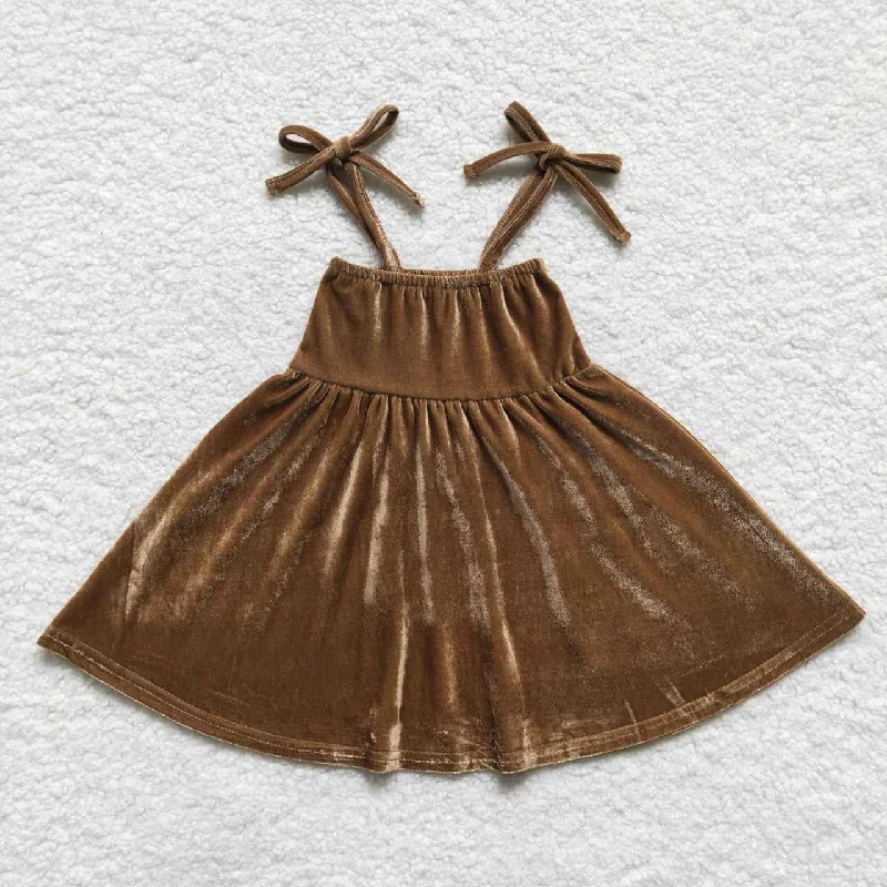 Brown strap velvet girls dress GSD0448 Youthful Women's Pop