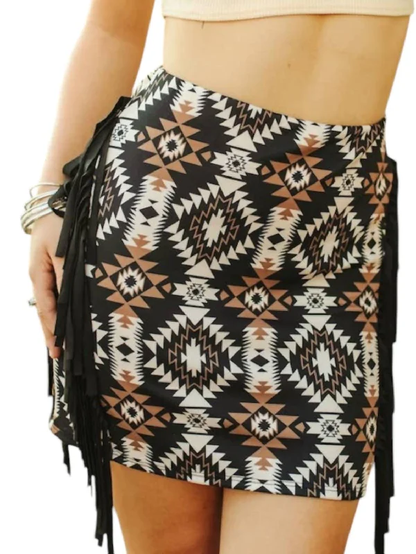 Dark Damsel Aztec Skirt In Black Multi Street