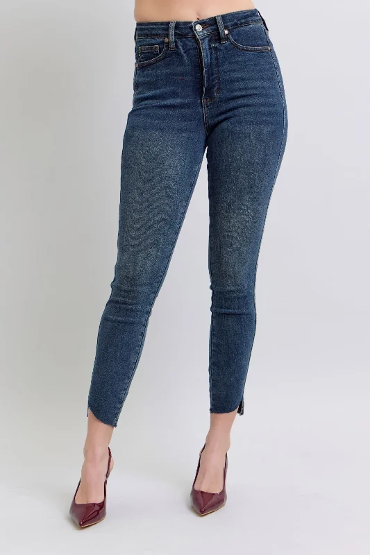 Judy Blue High Rise Control Top Step Hem Skinny Jeans 88913 - Exclusive Youthful Women's Pop