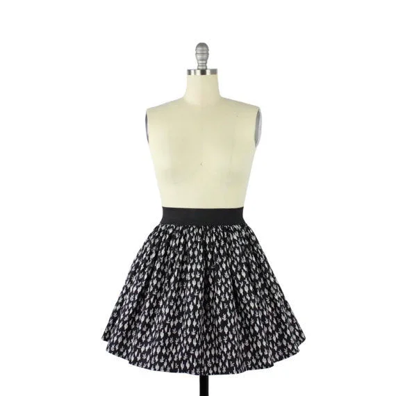 Cute Cacti A-line Pleated Skirt In Black Practical Women's Multi - 