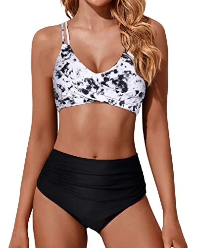 Sexy Women High Waisted Bikini Set Push Up Wrap Swimsuit-Black And White Tie Dye Refined Women's Classic Sexy Women High Waisted Bikini Set Push Up Wrap Swimsuit-Black And White Tie Dye Refined Women's Classic