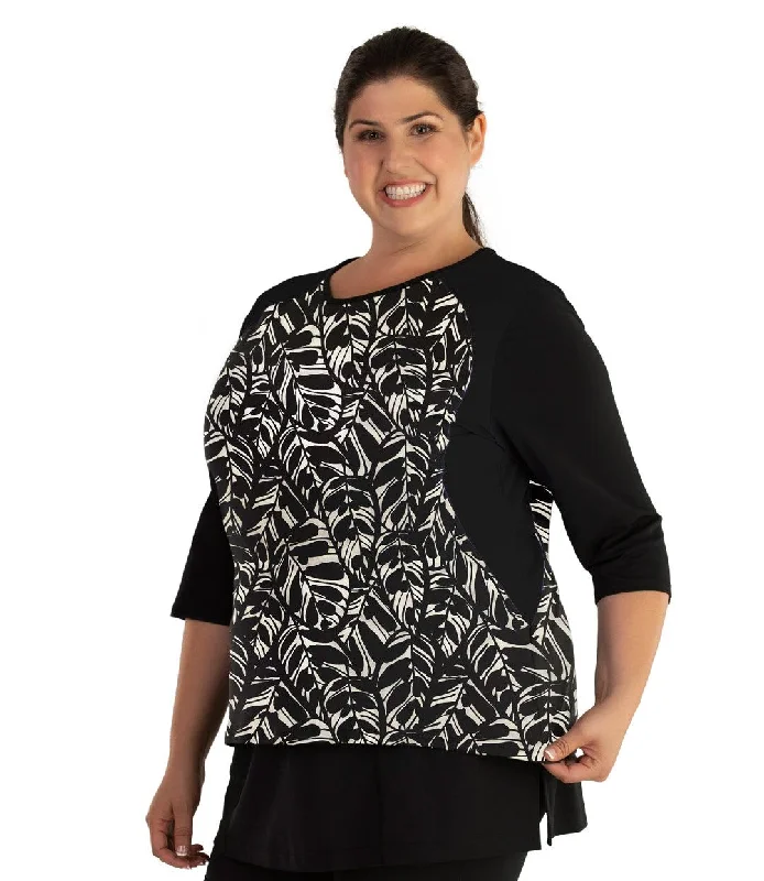 AquaSport Three Quarter Sleeve Rash Guard - Tropical Print Cozy Women's Sherpa - lined
