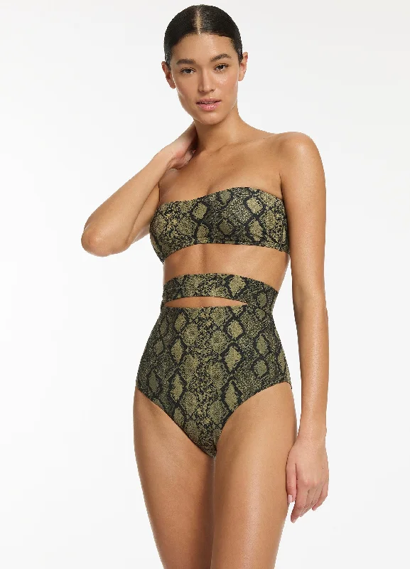 Python Ultra High Waist Splice Bikini Bottom - Olive Adventure