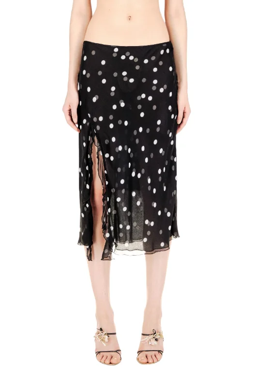 Polka Dots Ruffled High Slit Skirt Bold Women's Animal Print