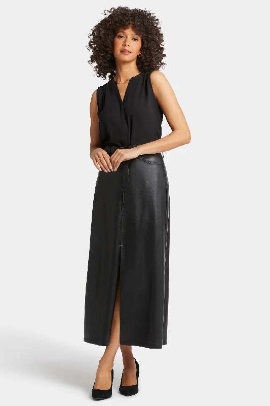 Vegan Stretch Leather High Rise Long Skirt - Black Rugged Women's Outdoor 