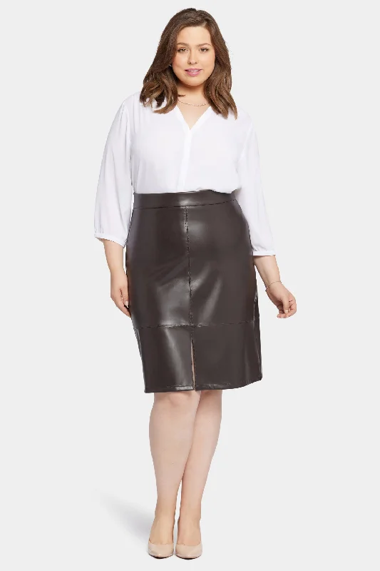 Faux Leather A-Line Skirt In Plus Size - Cordovan Elegant Women's Formal 