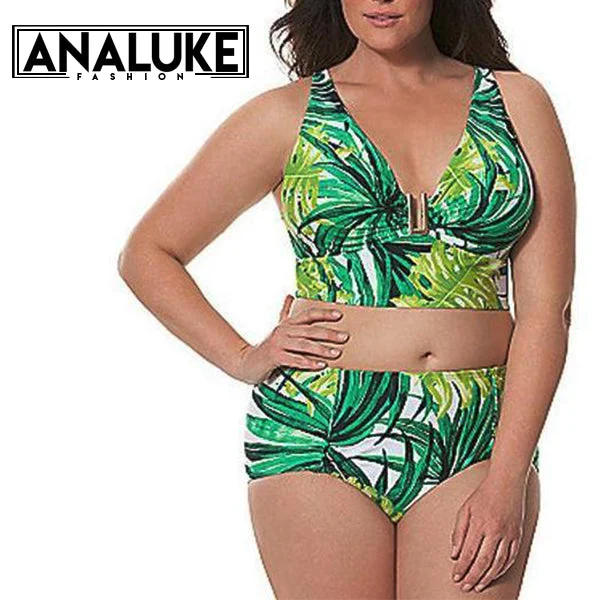 Big Size Vintage Printed Set Swimsuit Elegant Women's 