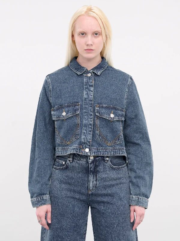 Boxy Denim Jacket (A0503-3735-BLUE) Polished Women's Silk