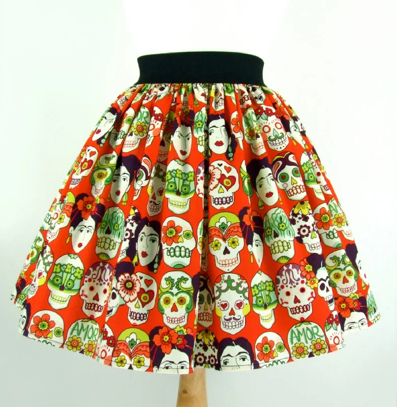 Frida Day of the Dead Skulls Skirt #S-AP853 Casual Women's Japanese 