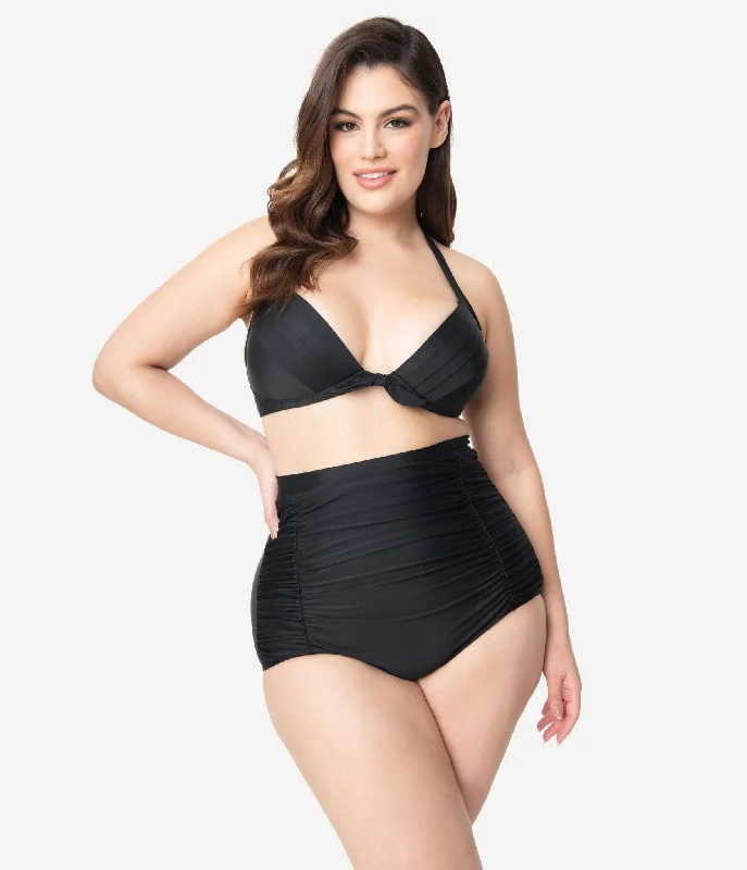 Unique Vintage Plus Size All Black Monroe Bikini Top Dapper Women's 1920S