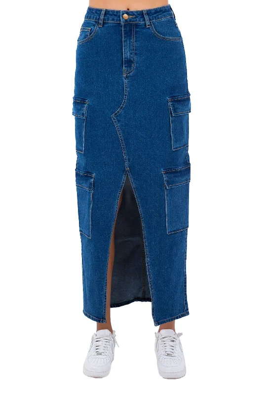 Women's High Waist Denim Cargo Skirt Earthy Women's 