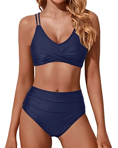 Wrap Women's High Waisted Push Up Bikini Set Tummy Control Swimsuit-Navy Blue Laid - back Women's Style Wrap Women's High Waisted Push Up Bikini Set Tummy Control Swimsuit-Navy Blue Laid - back Women's Style
