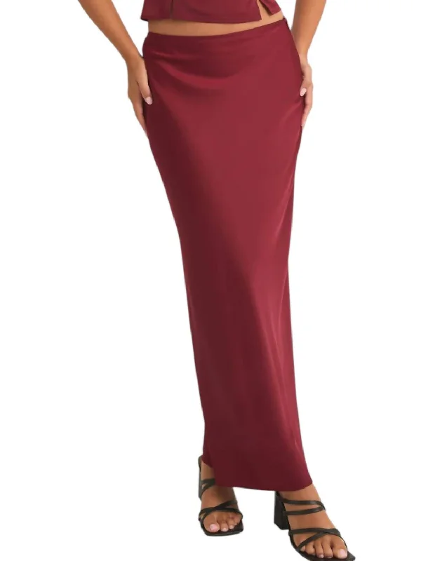 Satin Maxi Skirt In Red Cashmere
