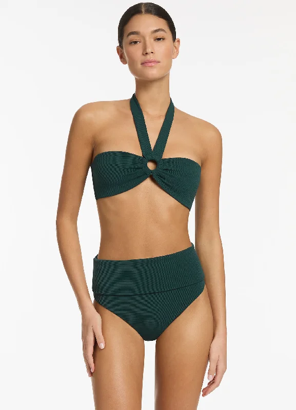 Isla Rib Fold Down High Waisted Bikini Bottom - Forest Refined Women's Hand - crafted