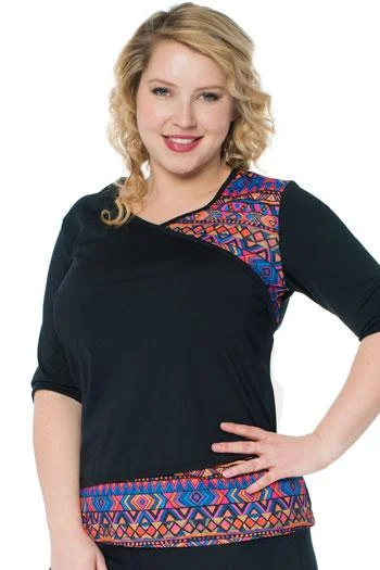 Faux Wrap V-neck Swim Top - Chlorine Proof Trendy Women's Oversized