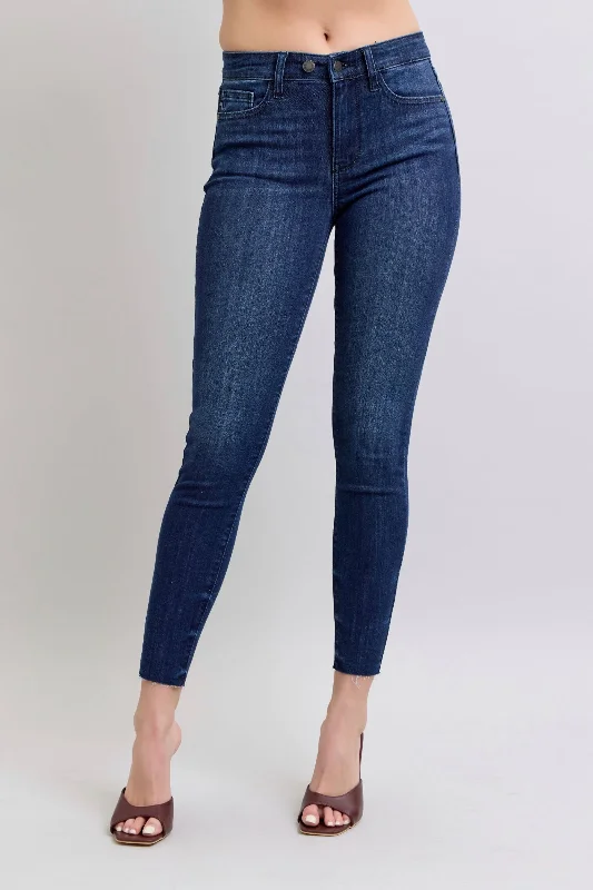Judy Blue Mid Rise Raw Hem Skinny Denim Jeans 82628 Traditional Women's Wool