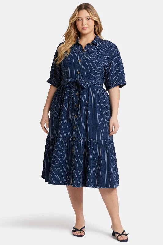 Kate Ruffle Dress In Plus Size - Dark Ocean Disco
