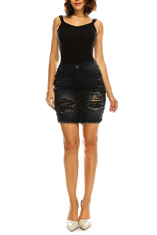 Women's Destroyed Side Lace-Up Denim Skirt Dapper Women's 1920S