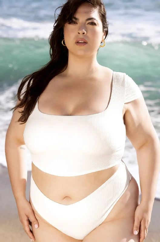 Coastline Cap Sleeve Bikini Top - Cream Rib Modern Women's 