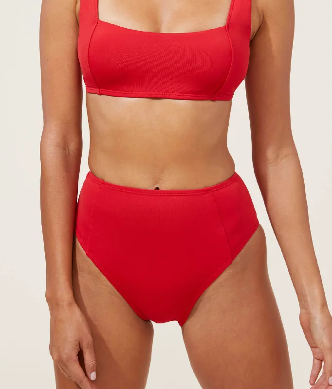 The High Waist Cheeky Bikini Bottom - Eco Nylon - Cherry Red Stylish Women's Tropical The High Waist Cheeky Bikini Bottom - Eco Nylon - Cherry Red Stylish Women's Tropical