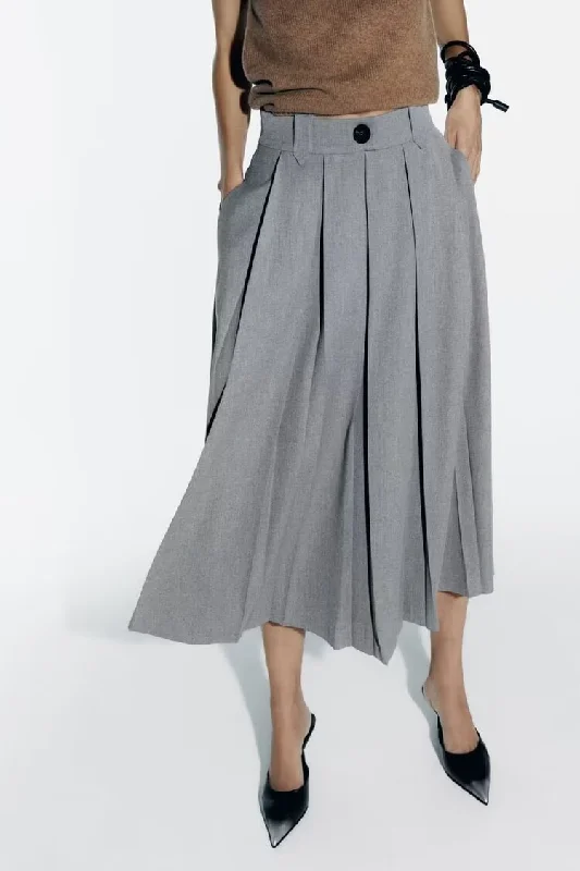 Mid Length Pleated Skirt Minimalist Women's Casual