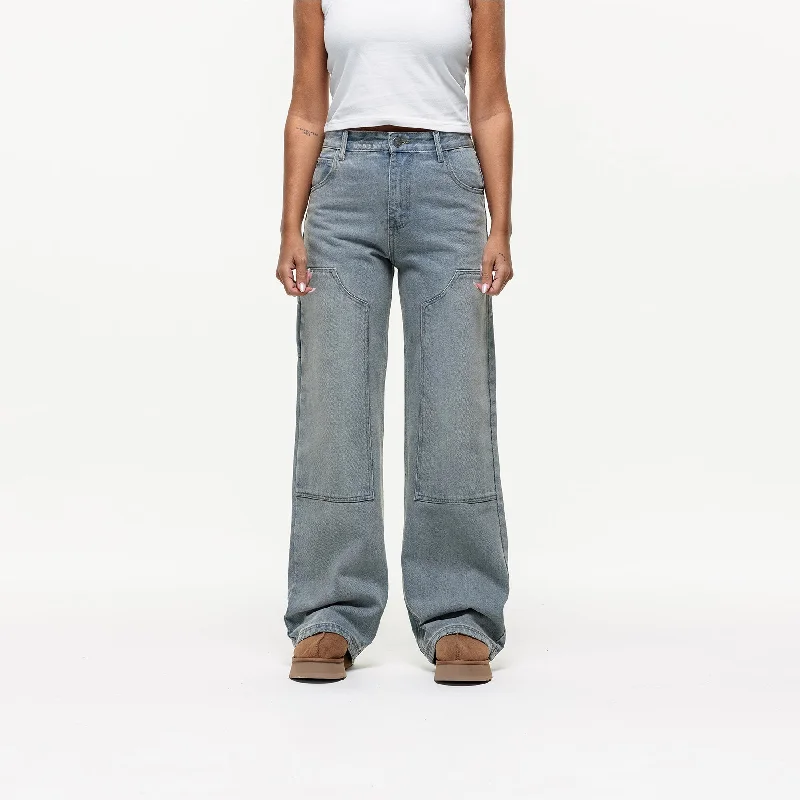 Washed Sand Blue Baggy Denim Jean Bohemian Women's Free