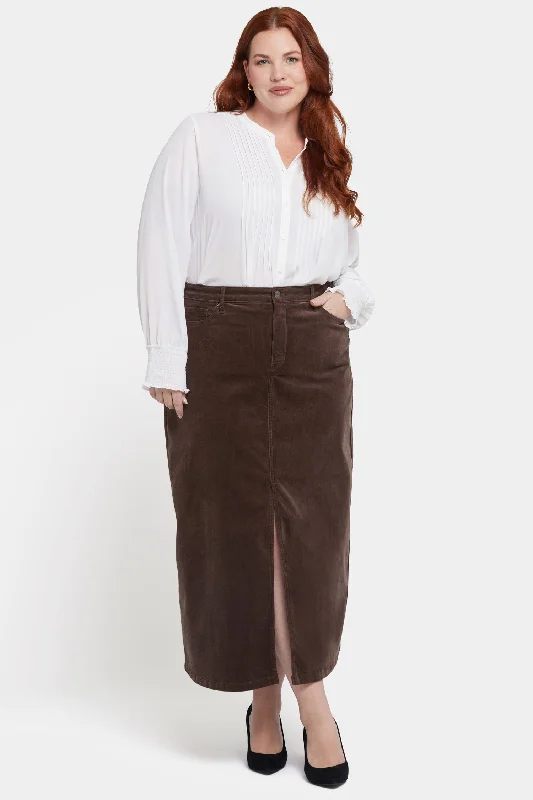 High Rise Long Skirt In Plus Size - Coffee Bean Preppy Women's College