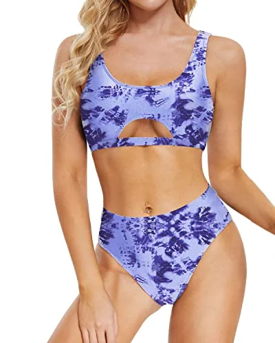 Underboob Sexy Push Up Two Piece Bikini Set For Women-Blue Tie Dye Monochromatic Office Style Underboob Sexy Push Up Two Piece Bikini Set For Women-Blue Tie Dye Monochromatic Office Style