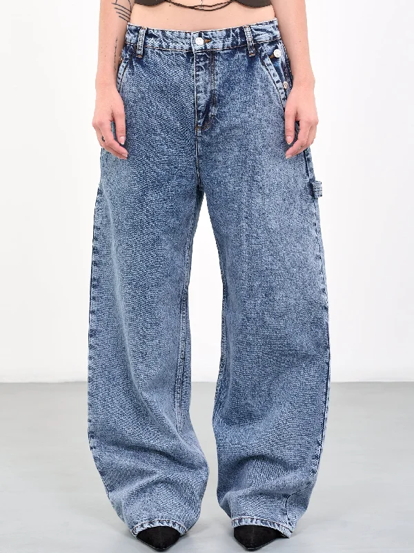 Faded Wide Denim Pants (J0308-8235-1282-BLUE) Trendy Women's Oversized