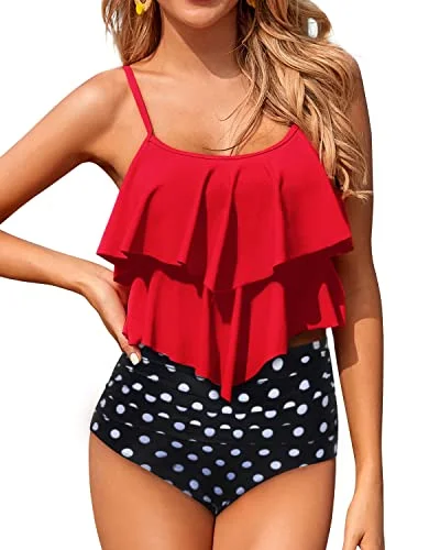 Two Piece Retro High Waisted Bikini Bottom Swimsuits For Women-Red Dot Casual Women's Loose - fitting Two Piece Retro High Waisted Bikini Bottom Swimsuits For Women-Red Dot Casual Women's Loose - fitting