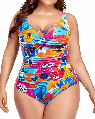 Plus Size Twist Front Ruched One Piece Swimsuits Women's Tummy Control Bathing Suits Street Plus Size Twist Front Ruched One Piece Swimsuits Women's Tummy Control Bathing Suits Street