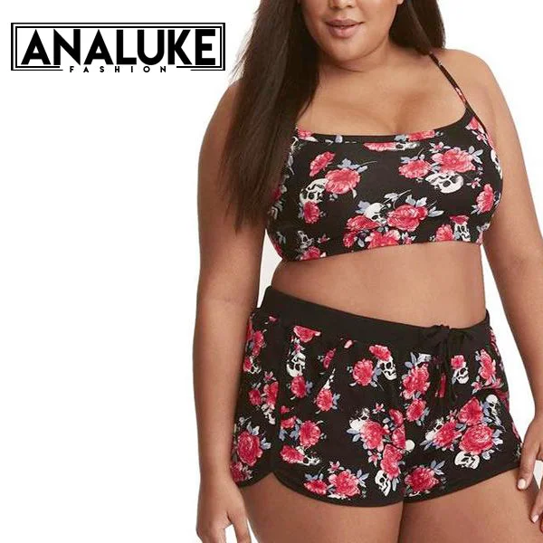 2018 Plus Size Printed Flower Swimwear Athletic Women's 