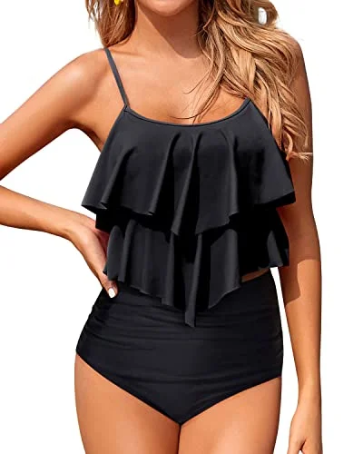 Non See Through Tankini Swimsuits For Women Bikini Sets For Teen Girls-Black Elegant Women's Non See Through Tankini Swimsuits For Women Bikini Sets For Teen Girls-Black Elegant Women's