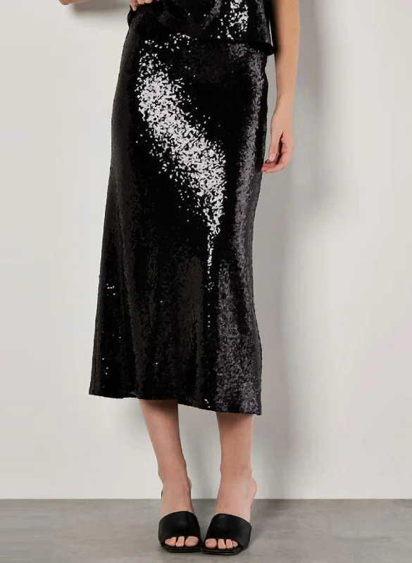 Sequin Bias Cut Skirt In Black Dynamic Women's High - energy