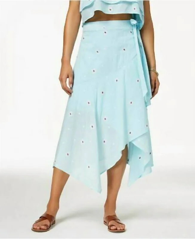 Juniors Asymmetrical Faux Wrap Midi Skirt In Blue Bold Women's Statement