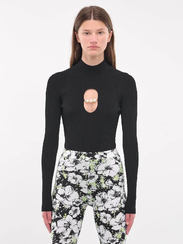 Pearl Cut-Out Bodysuit (A1180-8701-BLACK) Monochromatic Office Style