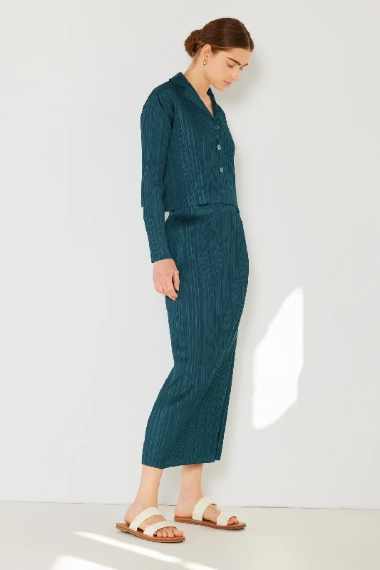 Solid Pleated Midi Pencil Skirt Classic Women's Pin - striped