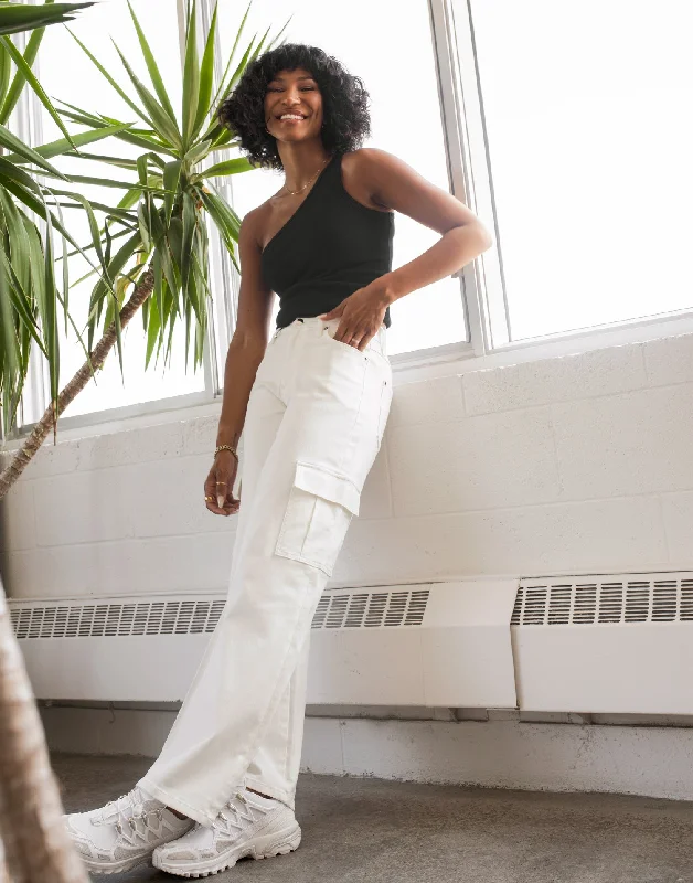LILY WIDE LEG JEANS / PEARL WHITE CARGO Hip Women's Retro