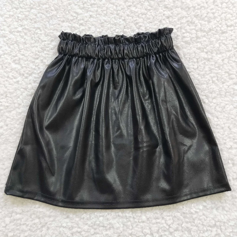 girls black leather skirt GLK0013 Polished Women's Silk