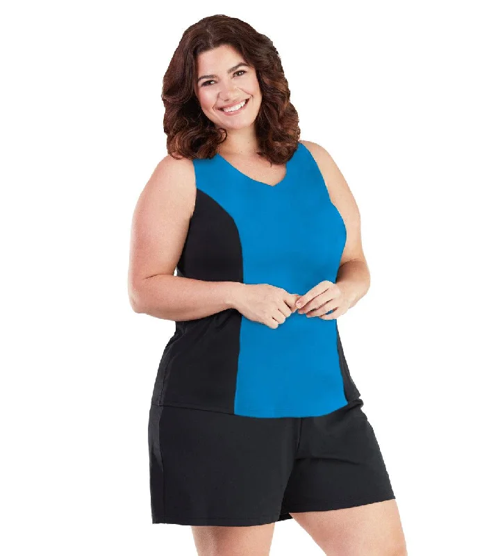AquaSport Tankini Top in Pacific Blue Black Cool Women's Distressed