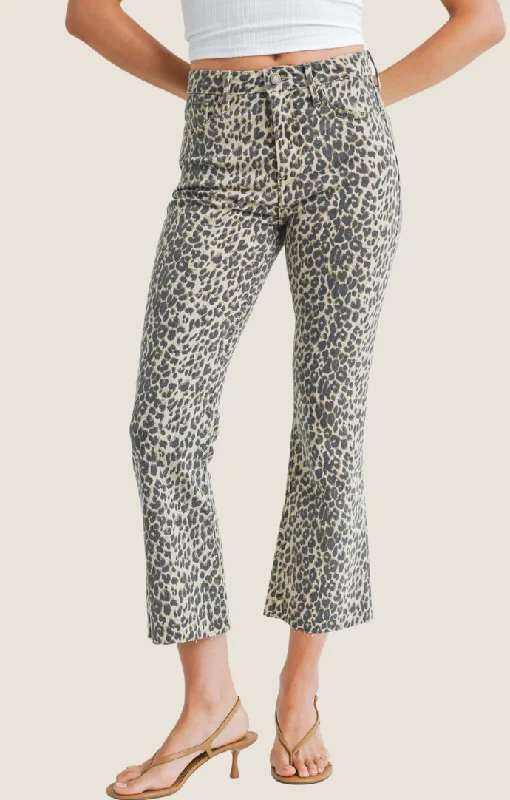 Elinda Leopard Cropped Flare Jeans Elegant Women's 
